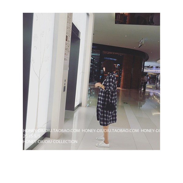 เสื้อคลุมลายสก๊อต ตัวยาว เกาหลีฝุดๆ พร้อมส่ง สีกรม