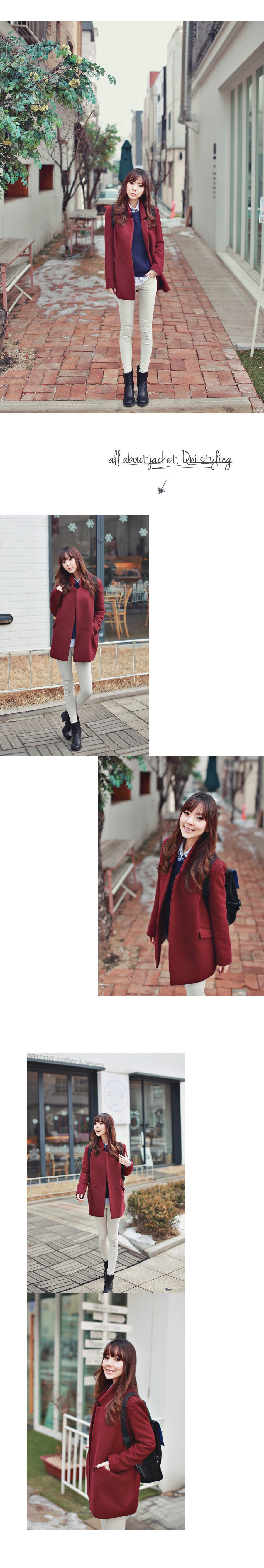 โค้ทกันหนาว สไตล์เกาหลี สีแดงเลือดนก สไตล์นักเรียนเกาหลี พร้อมส่ง RED