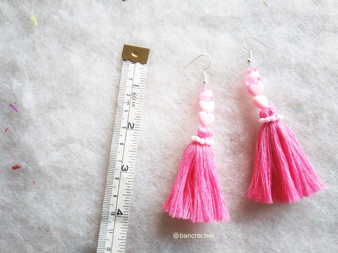 Bancrochet ต่างหูถักโครเชต์ crochet earrings สีชมพู 4 นิ้ว