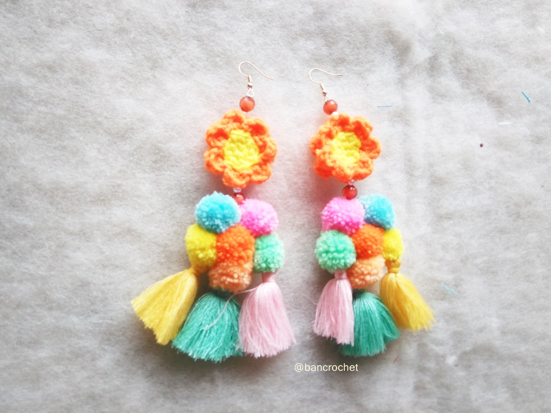 ต่างหูถักโครเชต์ crochet earrings หลากสี 5 นิ้ว