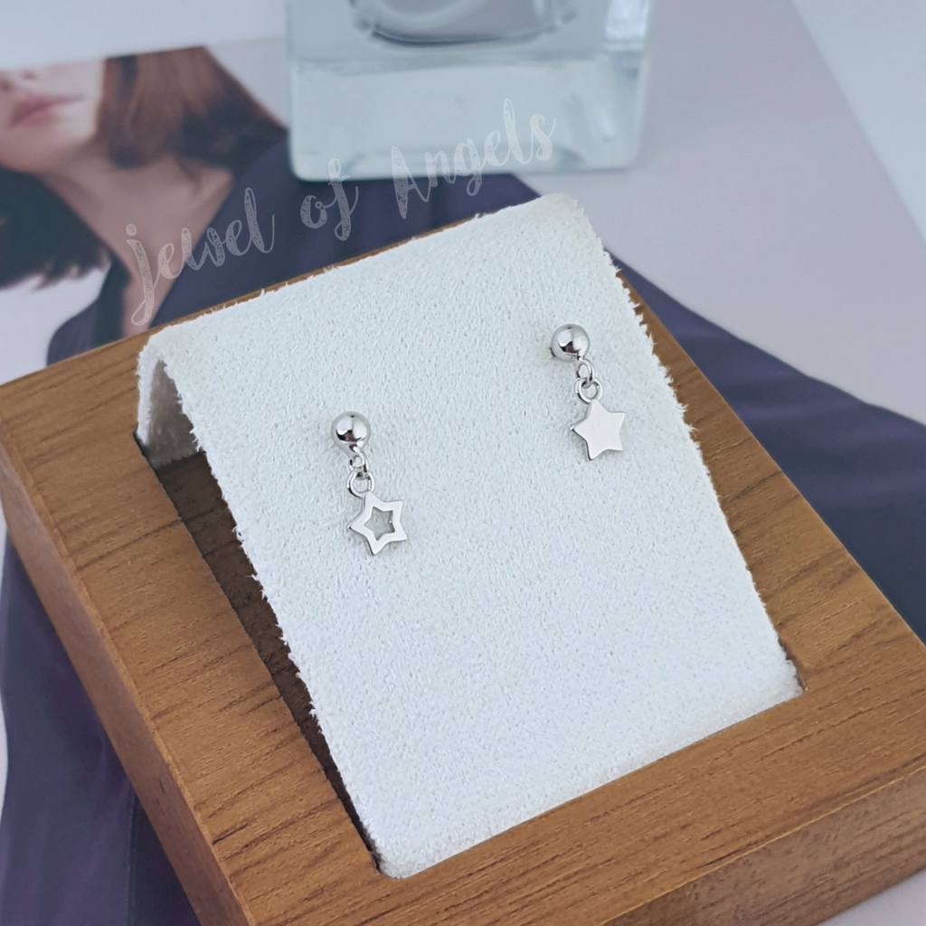 ต่างหูเงินแท้ S925 รุ่น Starry ต่างหูแป้น หมุดกลมแต่งดาว สีเงิน เงินแท้ทั้งชิ้น Silver925 ตุ้มหูเงินแฟชั่น