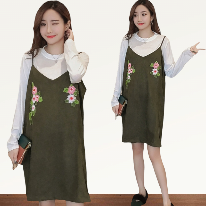 Dress4729 เสื้อแขนยาว+เดรสกระโปรงแต่งลายปักดอกไม้ผ้าคอตตอนกำมะหยี่เนื้อดีหนานุ่มมีน้ำหนักทิ้งตัว งานดีดูสวยแพง