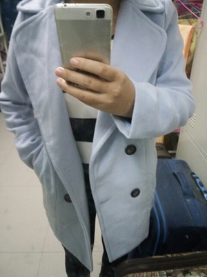 CLASSIC LIGHT BLUE COAT ผ้าวูลเนื้อหนานุ่ม บุซับใน [ เสื้อโค้ท กันหนาว สีฟ้าอ่อน ] พร้อมส่ง LIGHT BLUE