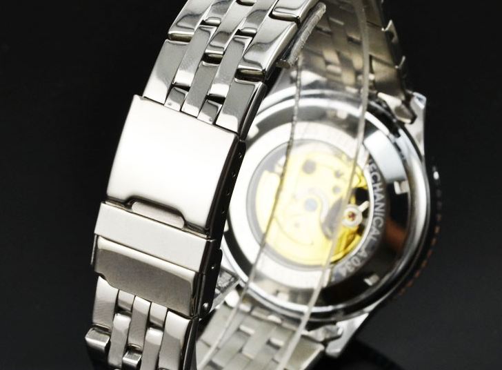 นาฬิกาข้อมือ Mechanical watch นาฬิกาโชว์กลไก นาฬิกาเปลือย สาย Stainless หน้าปัดดำ ตัวกลไกสีทอง ตัดกันอย่างลงตัว no 82069_1
