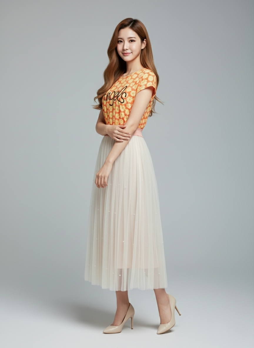 🌼 Dress3490 Maxi Dress แม็กซี่เดรสยาวลายดอกไม้ต่อกระโปรงยาวเอวสม็อค ผ้ามุ้งครีมแต่งมุก ดีไซน์เหมือนใส่ 2 ชิ้น ดีเทลที่ดูแพงแบบไม่เยอะเกินไป
