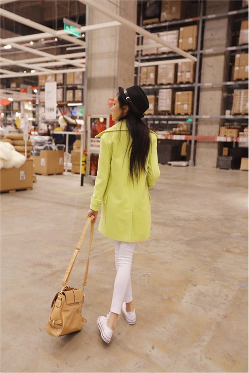 Korean hot double-breasted long-sleeved coat โค้ททรงสวยสีเขียวนีออน แบรนด์ RJ STORY แท้ พร้อมส่ง สีเขียวนีออน ตามภาพ สีจริงสวยค่ะ