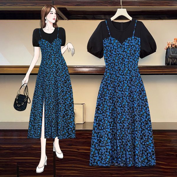 เดรสคนอ้วน เดรสสาวอวบ ชุดเดรสคนอ้วนวัยรุ่น ทูโทนน้ำเงิน ดำ BY PLUS SIZE Girl