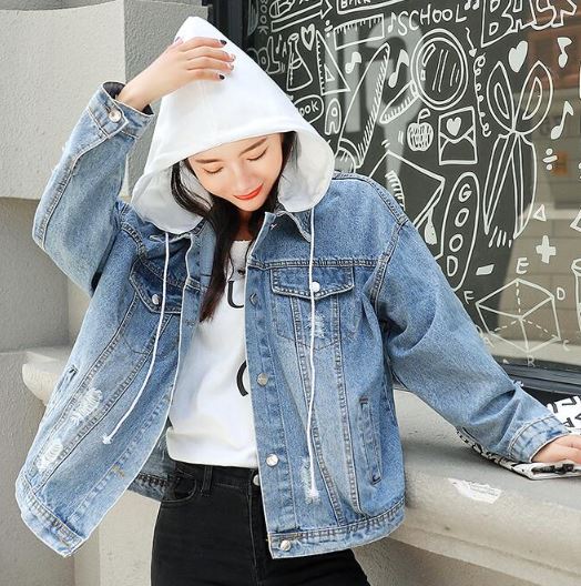 เสื้อแจ็คเก็ตยีนส์ เสื้อยีนส์แขนยาว jacket ยีนส์ ผู้หญิง สไตล์ วินเทจ แบบมีหมวก 3 สี 3 สไตล์ เสื้อยีนส์ เท่ ๆ แบบ สาวฮิป 189959