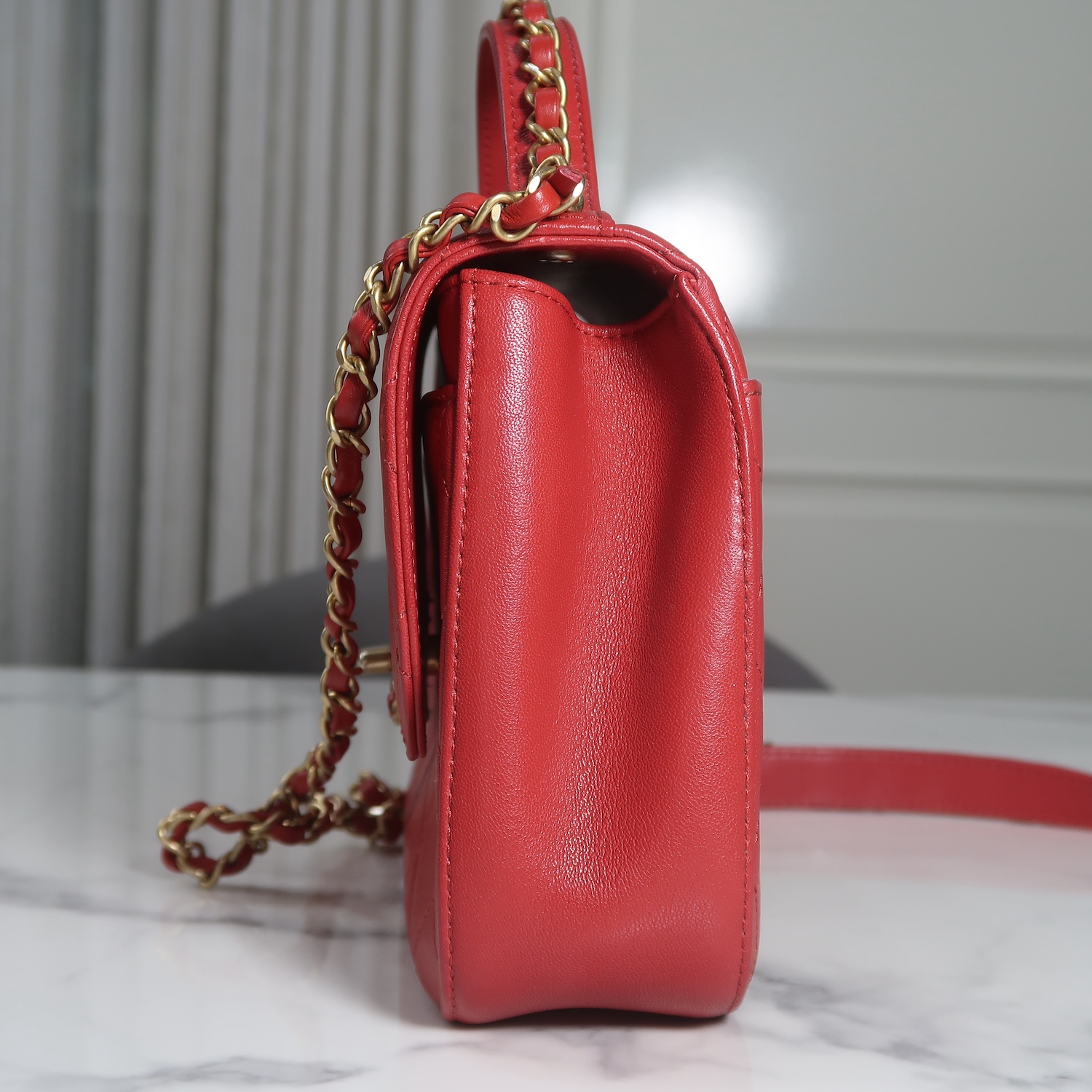Chanel Red Lambskin Chain Infinity Top Handle Bag GHW(ใบ King Power 2019)