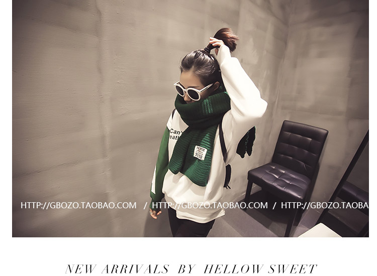 สีเขียว ผ้าพันคอ สไตล์เกาหลี ไหมพรม พร้อมส่ง