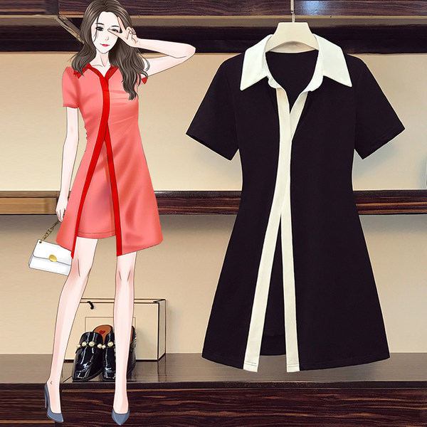 เดรสคนอ้วน เดรสสาวอวบ ชุดเดรสคนอ้วนวัยรุ่นแขนสั้น BY PLUS SIZE Girl