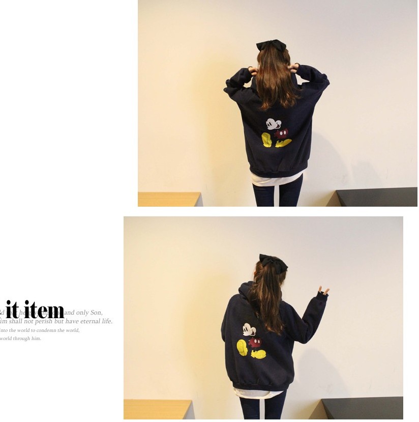 เสื้อกันหนาวฮู้ดดี้ Mickey Mouse มิกกี้เมาส์ สีกรมท่า แฟชั่นเกาหลี น่ารักมากจ้า พร้อมส่ง กรมท่า