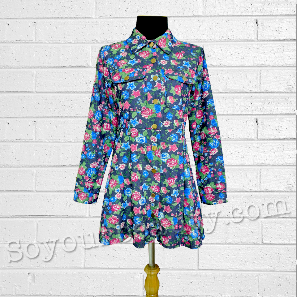 ชุดเดรสสั้นยีนส์พิมพ์ลาย