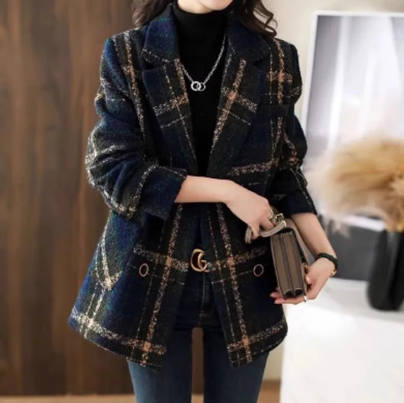 เสื้อกันหนาว แบบใส่ทำงาน เสื้อกันหนาว แบบสูท ลายตารางหมากรุก สก๊อต แบบสวย ดีไซน์เท่ 236513