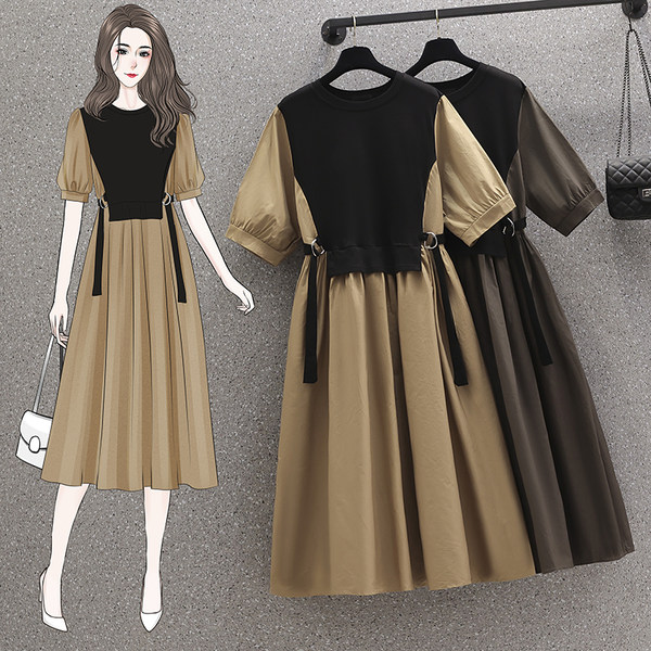เดรสคนอ้วน เดรสสาวอวบ ชุดเดรสคนอ้วนวัยรุ่นแขนสั้น BY PLUS SIZE Girl