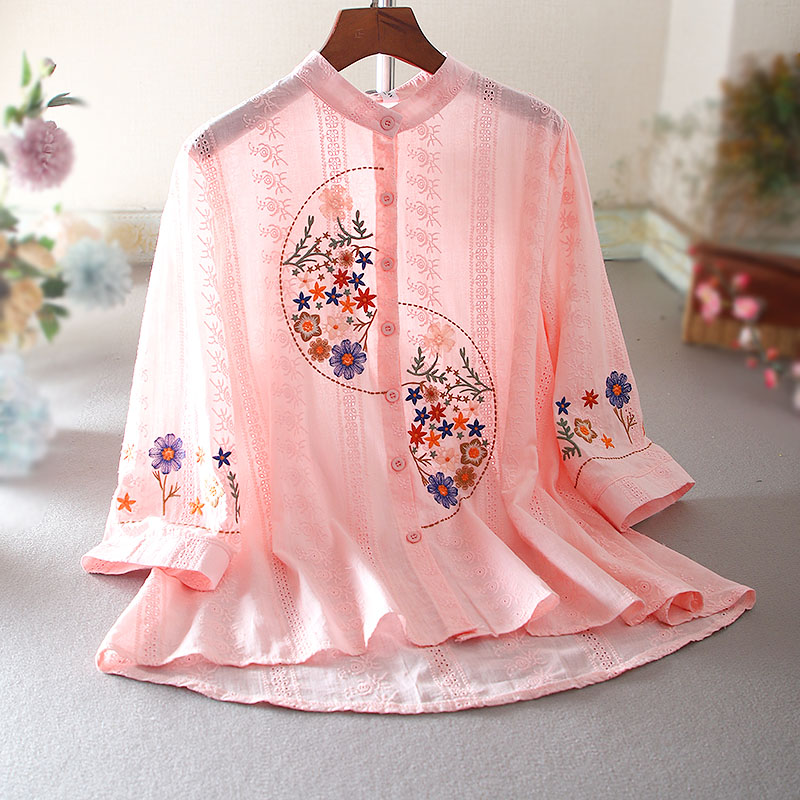 เสื้อลินิน เสื้อผ้าฝ้ายลินิน เสื้อเชิ้ตผ้าลินิน ปักลายสวยๆด้วยด้าย สไตล์VINTAGE