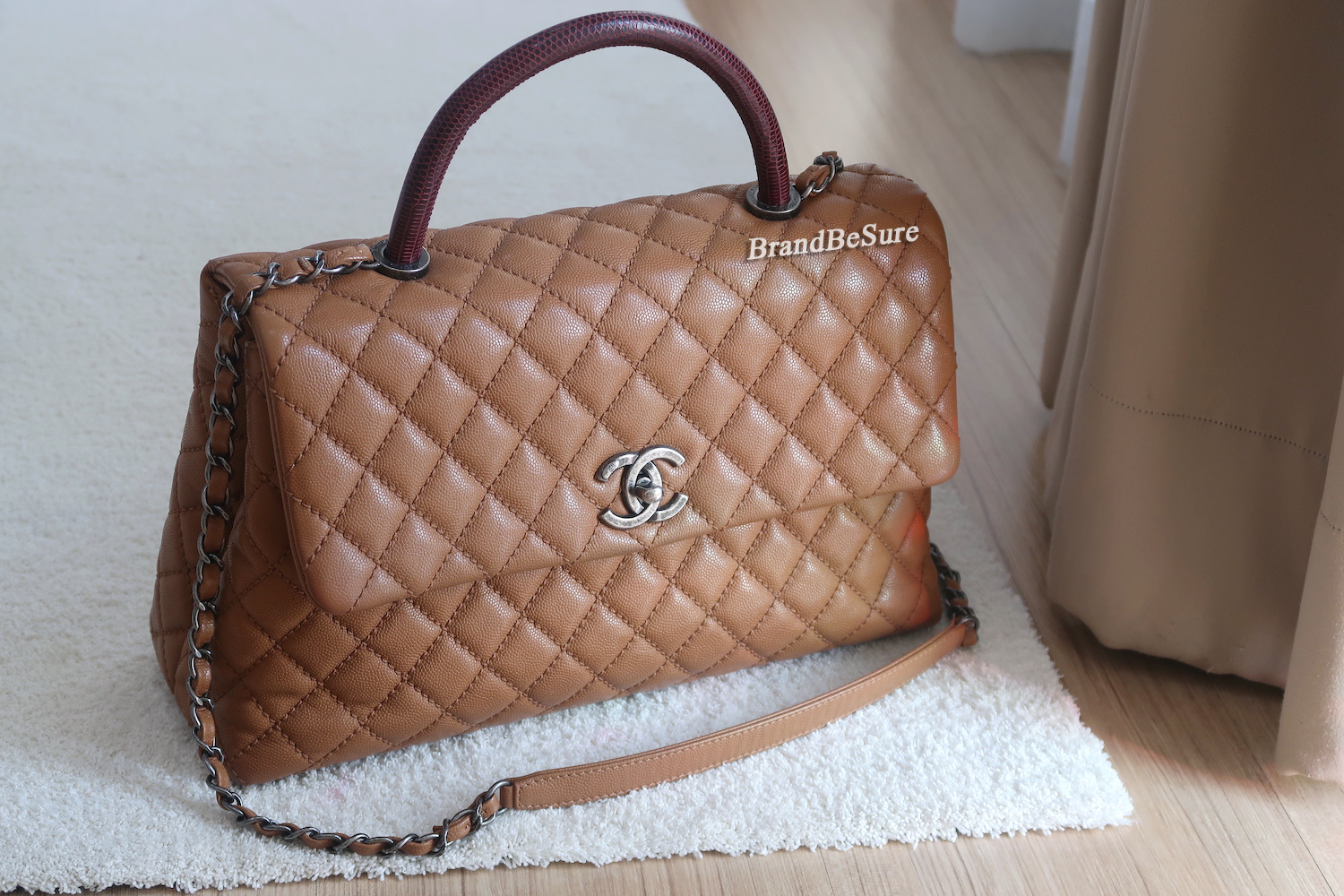 Chanel Caramel Caviar Coco Handle Lizard Medium 13" RHW