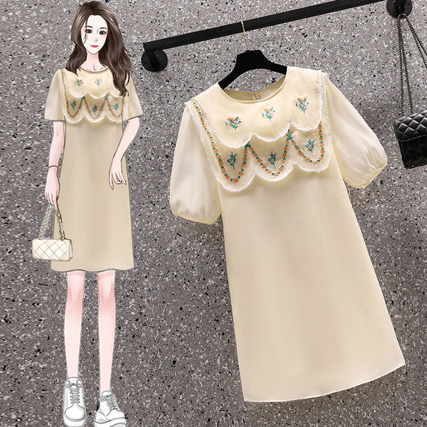 เดรสคนอ้วน เดรสสาวอวบ ชุดเดรสคนอ้วนวัยรุ่นแขนสั้น BY PLUS SIZE Girl