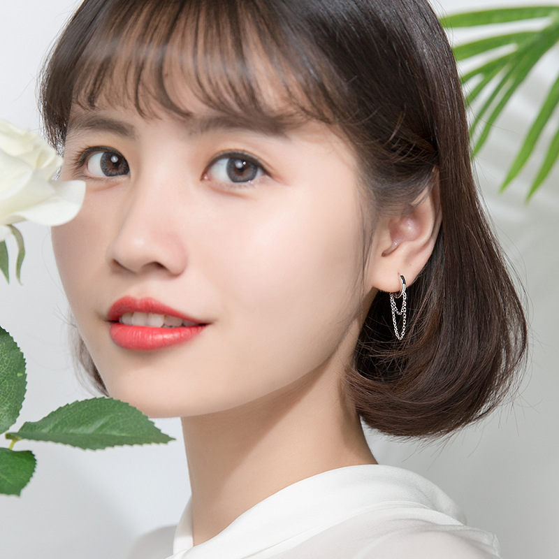 ต่างหูเงินแท้ S925 รุ่น Parallel ต่างหูห่วงแต่งโซ่คู่ สูง10.8mm เงินแท้ทั้งชิ้น Silver925 ต่างหูผู้ชาย ต่างหูผู้หญิง ตุ้มหูเงินแฟชั่น