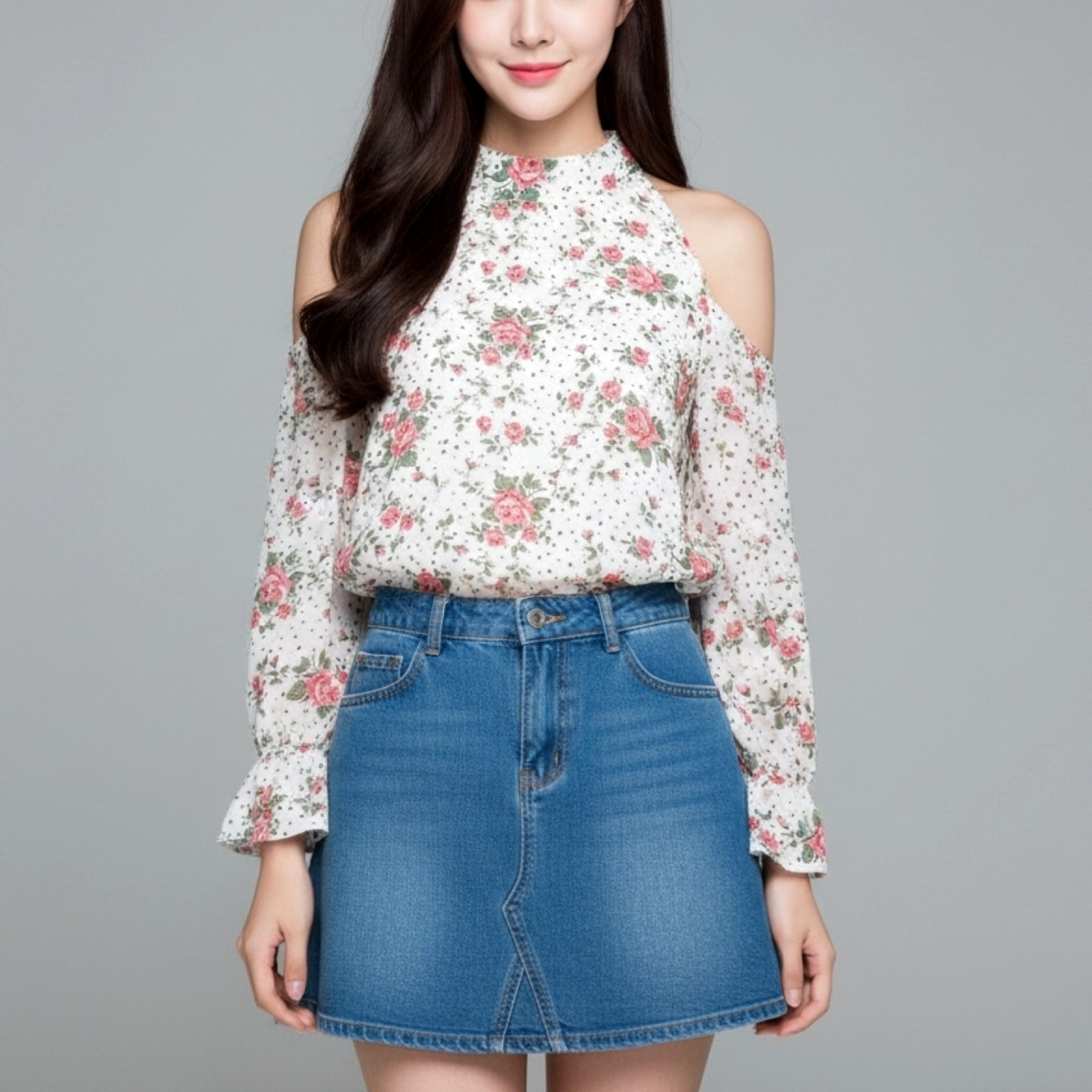 🌷 Blouse4012 เสื้อชีฟองแขนยาวเว้าไหล่ลายดอกไม้ ผ้าชีฟองเนื้อนุ่มละมุน พริ้วสวยให้ลุคหวานอ่อนโยนสุดๆ