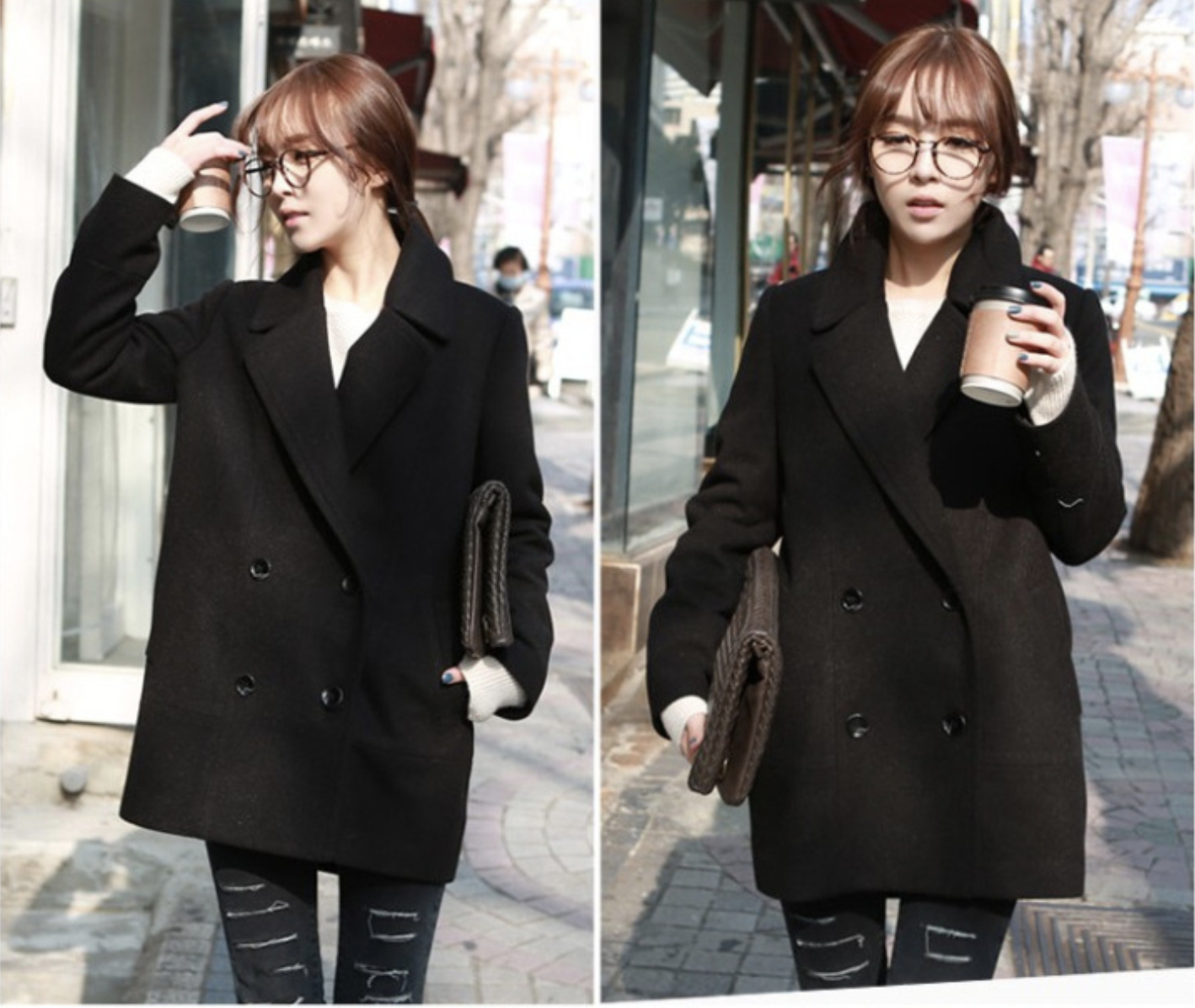 CLASSIC BLACK COAT เนื้อนุ่ม บุซับใน [ เสื้อโค้ท กันหนาว สีดำ ] พร้อมส่ง BLACK