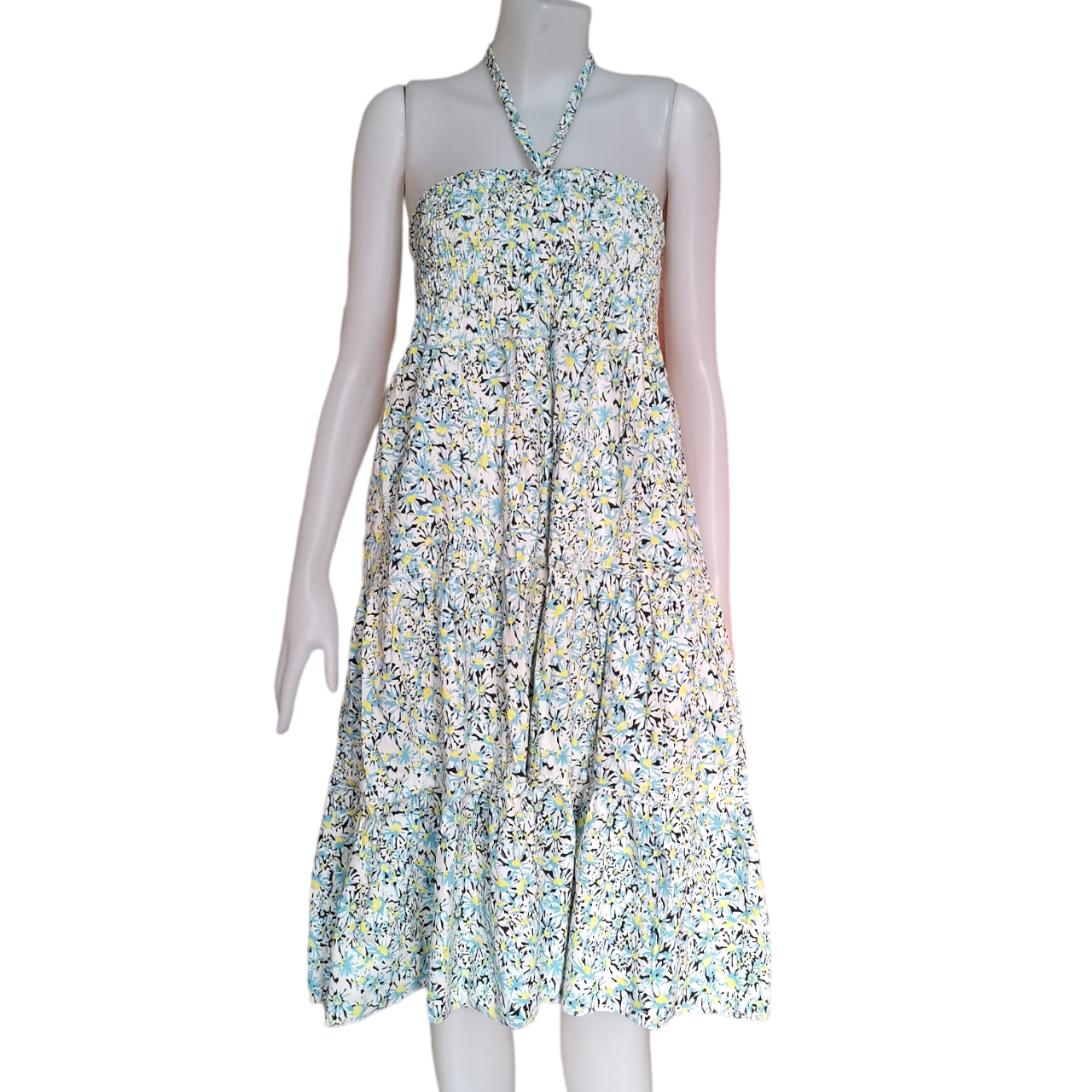 Dress4748 เดรสยาวสม็อครอบอก ใส่เป็นกระโปรงได้ มีสายผูกคอ ผ้าคอตตอนยีนส์, ผ้าสกินนี่เนื้อดี งานสวยคลาสสิคดูดีดูน่ารักทรงนี้มีติดตู้ไว้ใส่ได้เรื่อยๆ