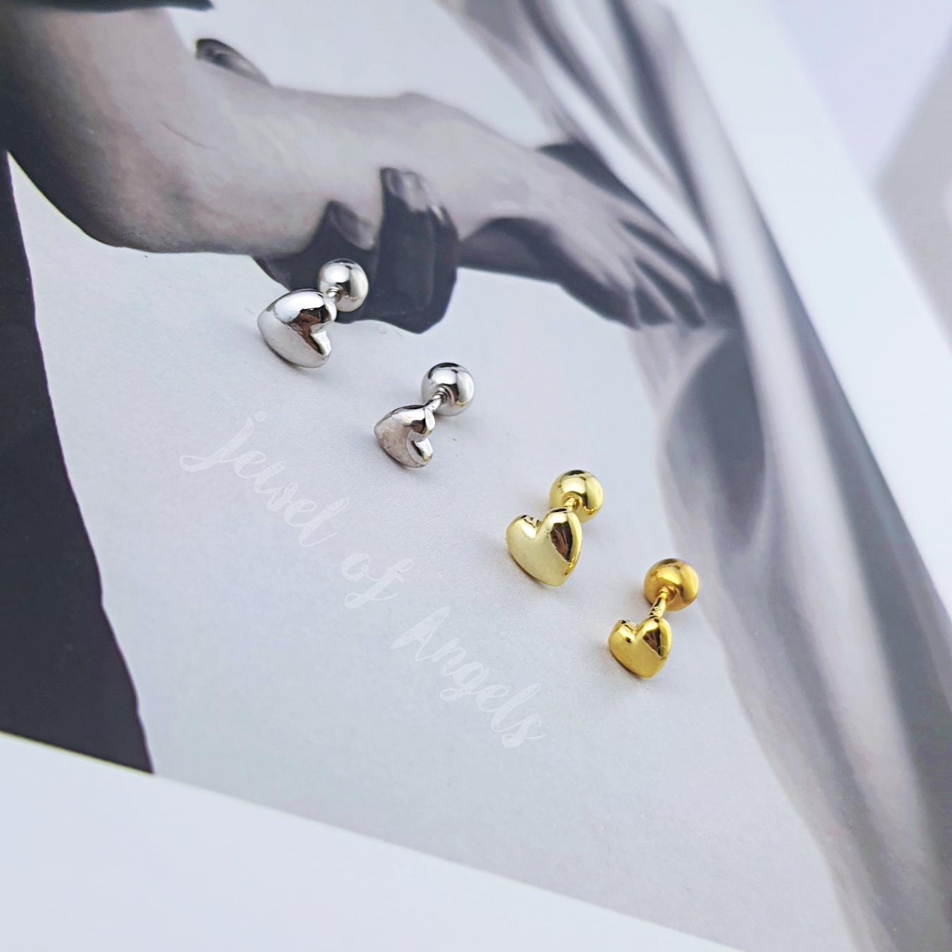 ต่างหูจิวเงินแท้S925 รุ่น Happy ต่างหูหัวใจ แป้นหลังบอลกลม มินิมอล จิวเงินแท้ทั้งชิ้น Silver925