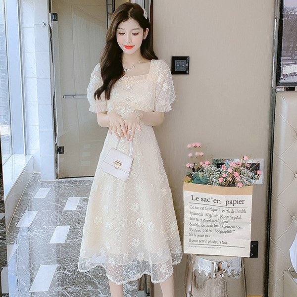 เดรสลูกไม้ เดรสชีฟองสวยๆ แขนสั้น By Meiyi women's clothing