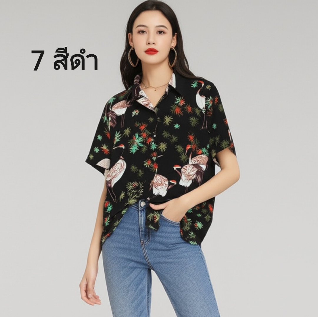 🌺 Blouse3747 เสื้อฮาวายสไตล์เกาหลี ใส่ชิลล์ เท่ได้ทุกวัน เสื้อเชิ้ตลายดอกไม้ผ้าสปันเนื้อนิ่มใส่สบาย