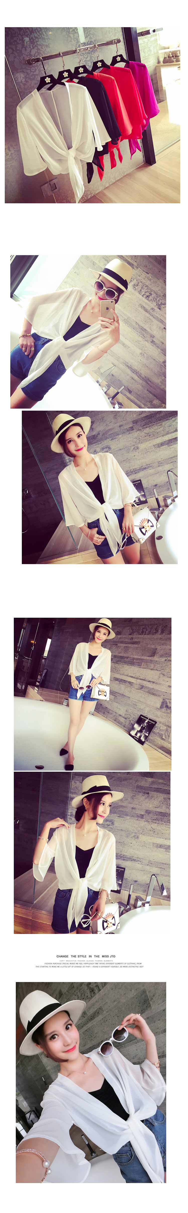 เสื้อคลุมแฟชั่น ผ้าชีฟอง สีขาว/สีดำ ชายผูก ใส่คลุมเก๋ๆ ใส่สบาย พร้อมส่งจ้า