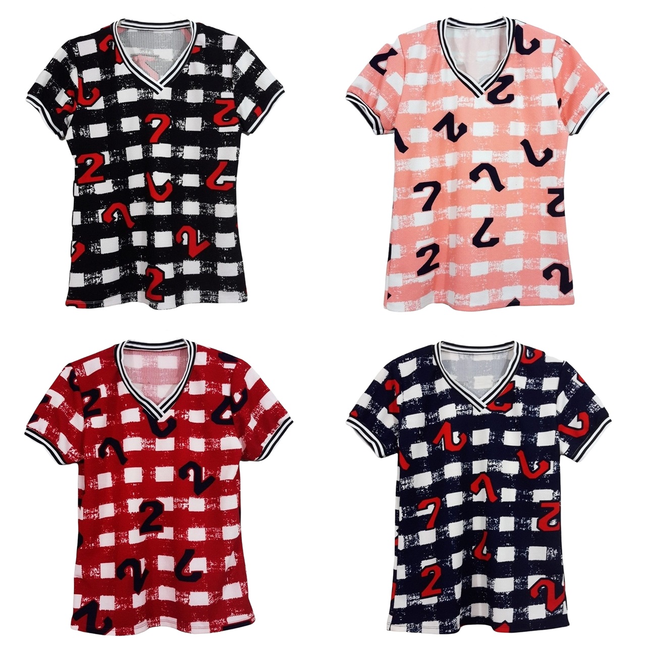 Blouse3244-3254 Big Size เสื้อแฟชั่นไซส์ใหญ่ คอวี แขนสั้น ผ้าวูลเวฟ(ผ้าหนังไก่)เนื้อดีนุ่มยืดหยุ่นสูงใส่สบาย มีหลายสีหลายลาย