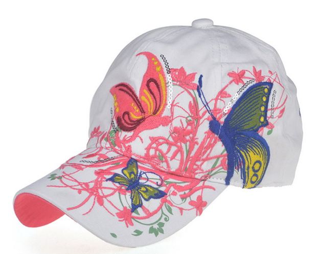 หมวก cap หมวกมีปีก หมวกเบสบอล ปักลาย ผีเสื้อ สีขาว สวยมากค่ะ no 323631_1