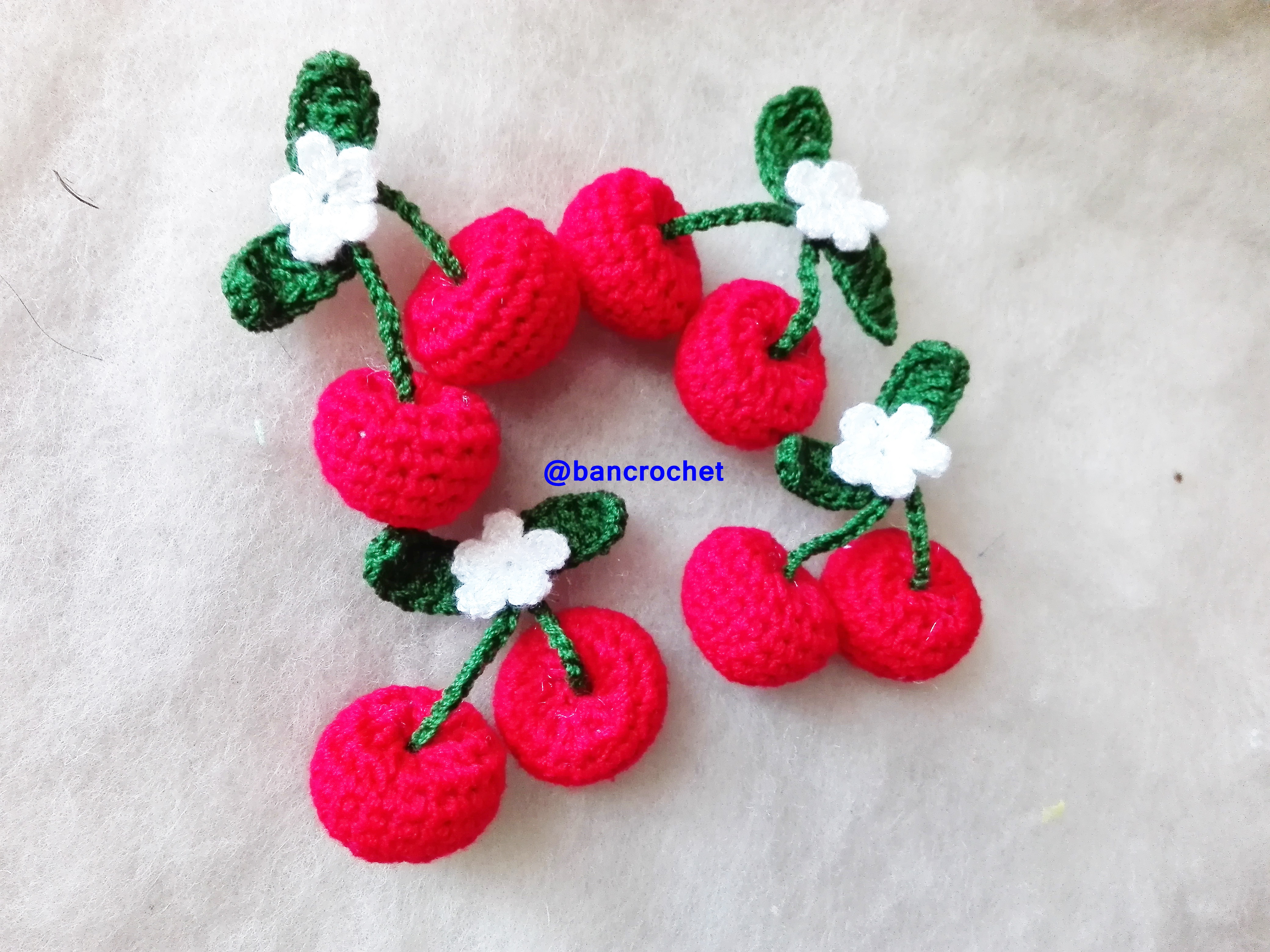 Bancrochet เชอรี่ถักโครเชต์ crochet cherry แดง 1.5 นิ้ว