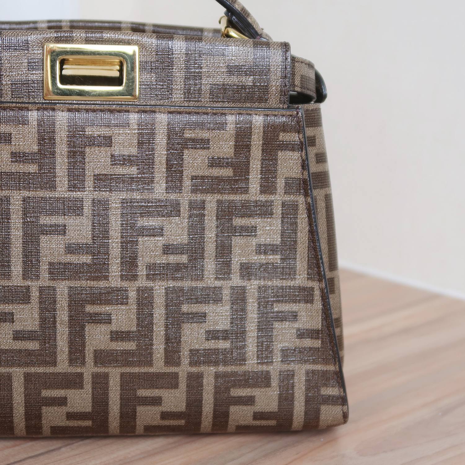 Fendi Glazed Fabric Vitello FF 1974 Hairo Girls Inlay Mini Peekaboo Satchel GHW