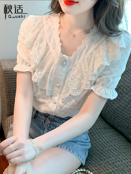 เสื้อลูกไม้ แขนสั้น
