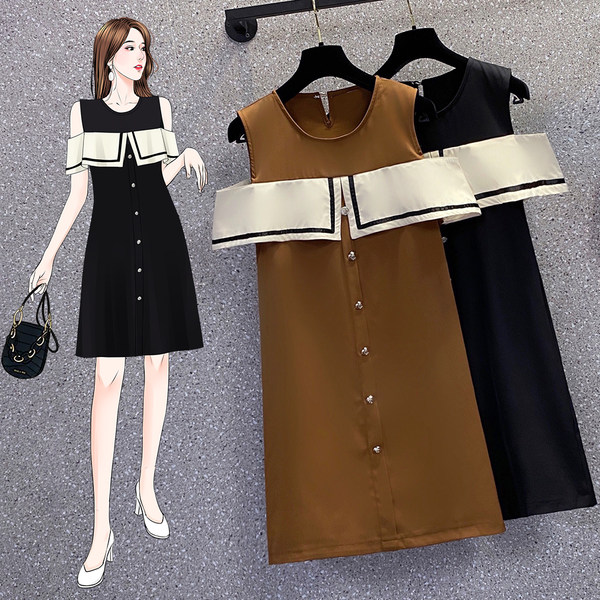 เดรสคนอ้วน เดรสสาวอวบ ชุดเดรสคนอ้วนวัยรุ่นแขนสั้น BY PLUS SIZE Girl