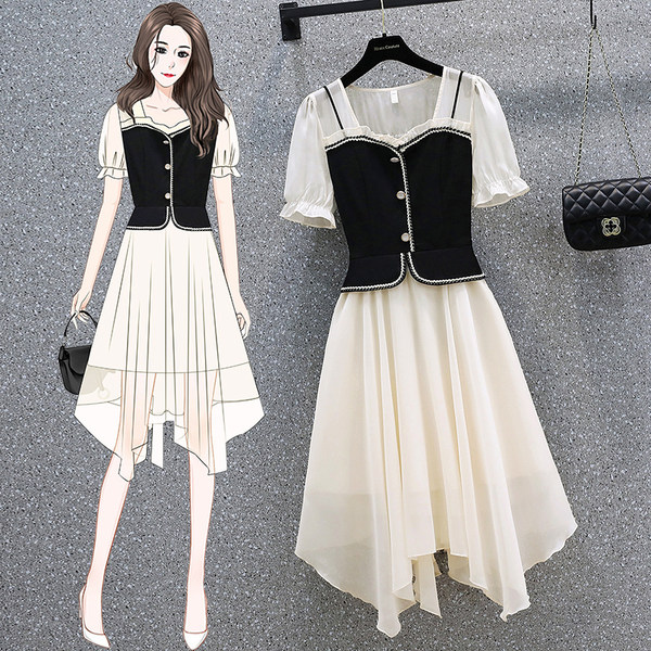 เดรสคนอ้วน เดรสสาวอวบ ชุดเดรสคนอ้วนวัยรุ่นแขนสั้น BY PLUS SIZE Girl