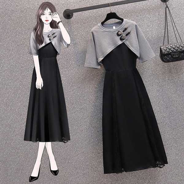 เดรสคนอ้วน เดรสสาวอวบ ชุดเดรสคนอ้วนวัยรุ่น เหมือนใส่2 ชิ้น BY PLUS SIZE Girl