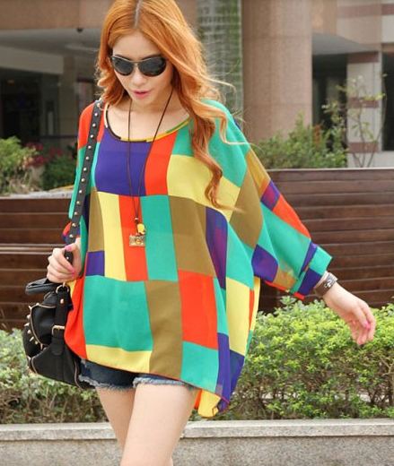 เสื้อคลุม ผ้าชีฟอง คอกว้าง เสื้อใส่เที่ยวทะเล ใส่เที่ยว สีแสบ แฟชั่น สุดเก๋ ลายตาราง สี่เหลี่ยม ส้ม น้ำเงิน เขียว no 85154_6