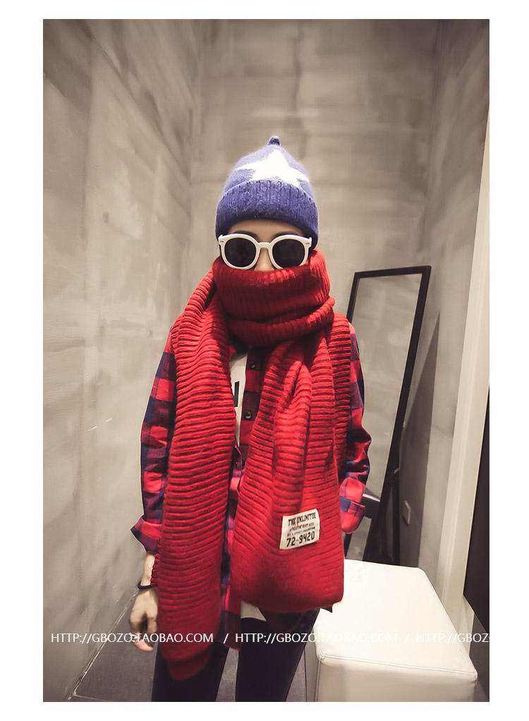 สีแดง ผ้าพันคอ สไตล์เกาหลี ไหมพรม พร้อมส่ง