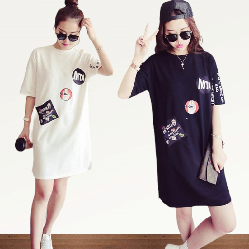 Dress4076 เดรสทรงโอเวอร์ไซส์แขนสามส่วน แต่งลายเท่ๆ ผ้าคอตตอนซอฟท์เนื้อนุ่มสีพื้น งานน่ารักผ้าเนื้อดีใส่สบาย มีติดตู้ไว้ใส่ได้เรื่อยๆ ทรงนี้บอกเลยไม่มีเอ๊าท์ มี 2 สี ขาว, ดำ