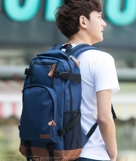 กระเป๋าเป้ กระเป๋าสะพายหลัง ผู้ชาย ใบยาว กว่าปกติ Backpack สไตล์ หนุ่มเกาหลี เหมาะสำหรับการเดินทาง สุด ๆ สีน้ำเงิน no 644850