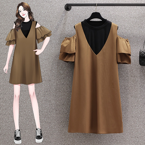 เดรสคนอ้วน เดรสสาวอวบ ชุดเดรสคนอ้วนวัยรุ่นแขนสั้น BY PLUS SIZE Girl