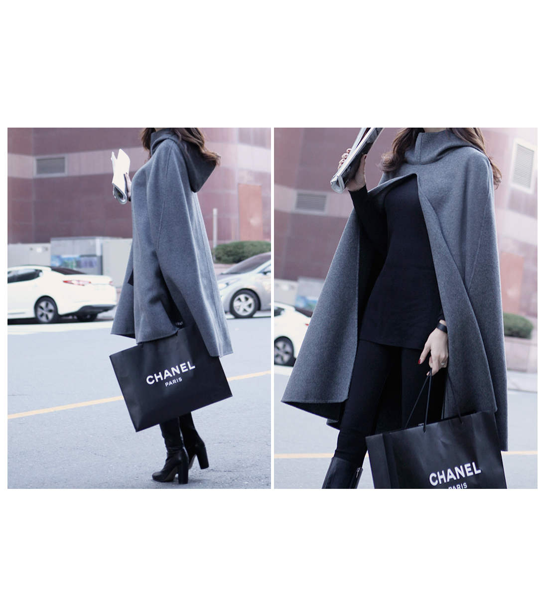 European style woolen cape coat jacket พร้อมส่ง แบบสวยผู้ดี มีฮูด ไฮโซสุดๆ gray
