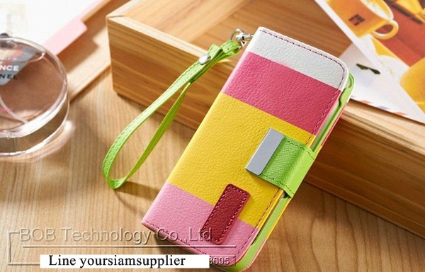 เคส iphone 4s หนังแท้ แบบ ฝาพับ เปิดปิด ใส่นามบัตรได้ สีชมพู