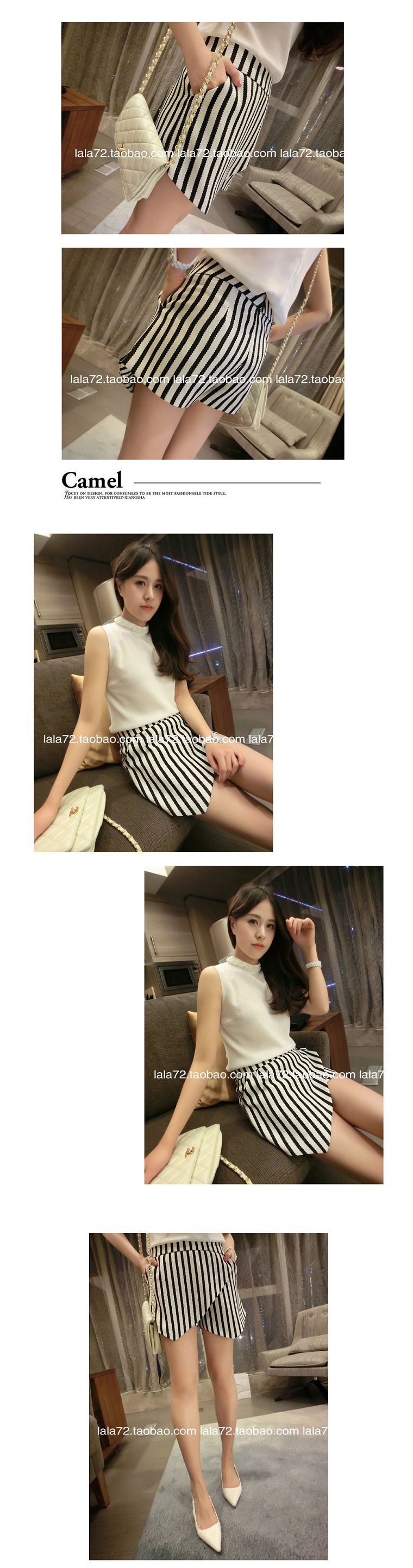 พร้อมส่ง - กางเกงขาสั้น ลายทาง ทรงสวย same pic