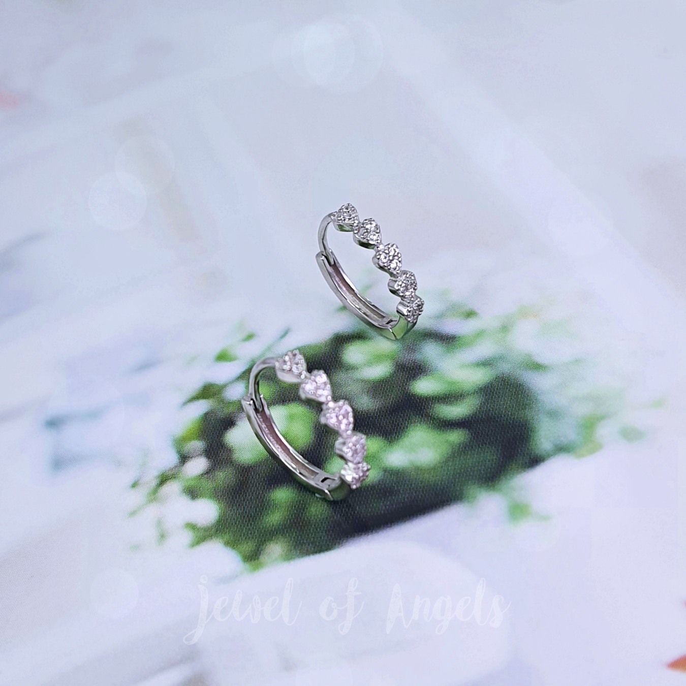 ต่างหูเงินแท้ S925 รุ่น Spell ต่างหูห่วงเพชรCZ รูปหัวใจ5ดวง สูง12mm ตุ้มหูเงินแท้ทั้งชิ้น Silver925