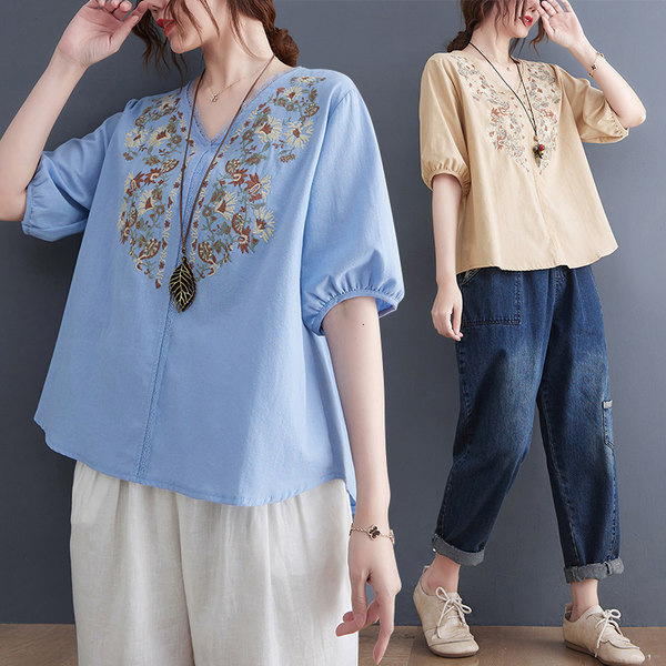 เสื้อลินินคนอ้วน เสื้อทีเชิ้ตคนอ้วนผู้หญิง เสื้อทีเชิ้ตตัวใหญ่ By Literary Plus size