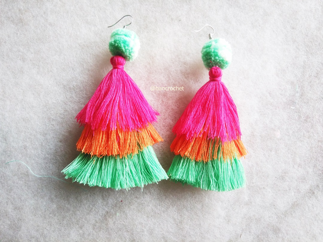 ต่างหูถักโครเชต์ crochet earrings หลากสี 4-6 นิ้ว