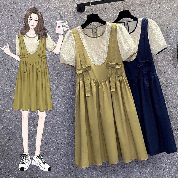 เดรสคนอ้วน เดรสสาวอวบ ชุดเดรสคนอ้วนวัยรุ่นแขนสั้น BY PLUS SIZE Girl